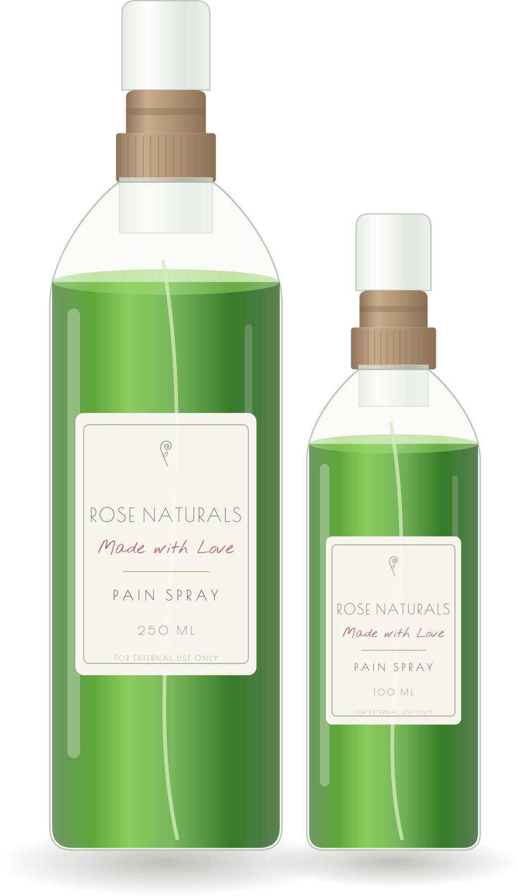 Rose Pain Spray in 100 ml and 250 ml bottles
